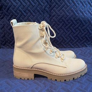 Cream, gently used combat boots.